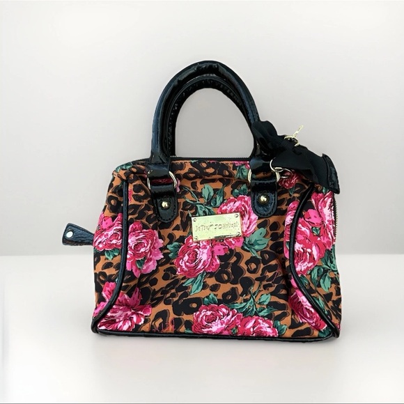 Betsey Johnson Handbags - Betsey Johnson Floral Leopard Mini Satchel w/ Bow & Crystal Charm